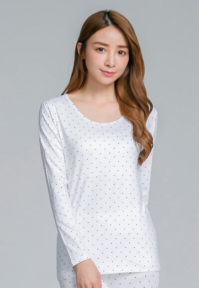 水玉點點溫灸刷毛圓領發熱衣(純淨白 女S-2XL) 水玉點點溫灸刷毛圓領發熱衣(純淨白 女S-2XL)