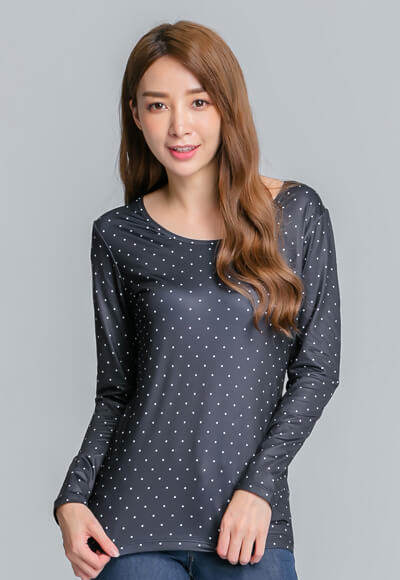 水玉點點溫灸刷毛圓領發熱衣(經典黑 女S-2XL) 水玉點點溫灸刷毛圓領發熱衣(經典黑 女S-2XL)