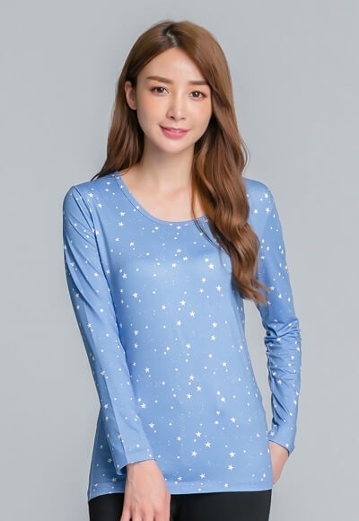 閃爍星空溫灸刷毛圓領發熱衣(湖水藍 女S-2XL) 閃爍星空溫灸刷毛圓領發熱衣(湖水藍 女S-2XL)