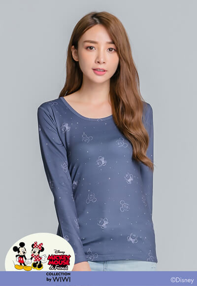 星系米奇米妮溫灸刷毛圓領發熱衣(星辰藍 女S-2XL) 星系米奇米妮溫灸刷毛圓領發熱衣(星辰藍 女S-2XL)