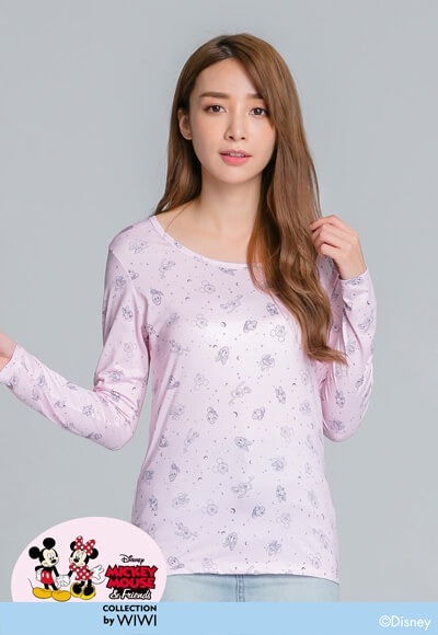 星月米奇溫灸刷毛圓領發熱衣(戀愛粉 女S-2XL) 星月米奇溫灸刷毛圓領發熱衣(戀愛粉 女S-2XL)