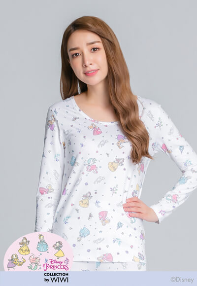 手繪公主溫灸刷毛圓領發熱衣(純淨白 女S-2XL) 手繪公主溫灸刷毛圓領發熱衣(純淨白 女S-2XL)