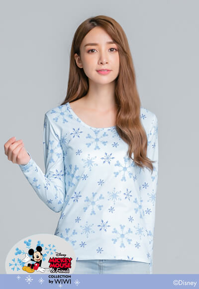 冰晶米奇溫灸刷毛圓領發熱衣(水漾藍 女S-2XL) 冰晶米奇溫灸刷毛圓領發熱衣(水漾藍 女S-2XL)