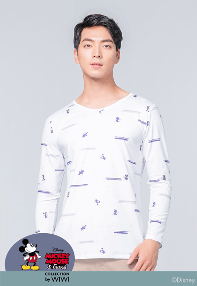 跑跳米奇溫灸刷毛圓領發熱衣(純淨白 男S-3XL) 跑跳米奇溫灸刷毛圓領發熱衣(純淨白 男S-3XL)